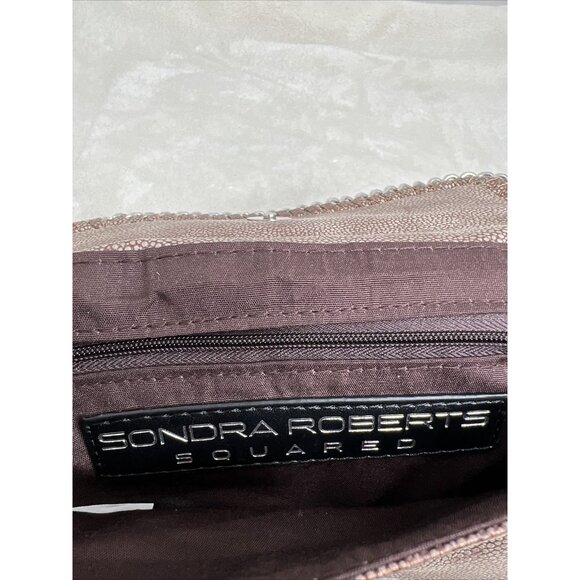 Sondra Roberts Squared Faux Leather Chain Strap Crossbody Bag Metallic Brown - Picture 3 of 3